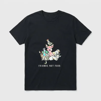 Animals are Friends not Food T-Shirt – Stacked farm animals with text reading Friends Not Food – Classic T-Shirt in Black