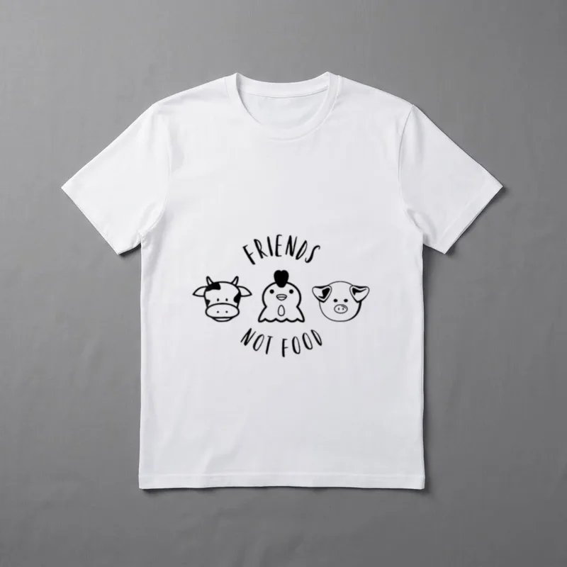 Funny Cute Awesome Vegan T-Shirt – Friends Not Food with cartoon cow, chicken, and pig – Classic T-Shirt in Black