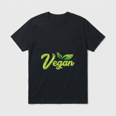 Plant Base Herbivore Go T-Shirt – "Vegan" text with two green leaves above it – Classic T-Shirt in Black