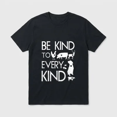 Vegan Vegetarian Animal Lover T-Shirt – Be Kind to Every Kind with animal silhouettes – Classic T-Shirt in Black