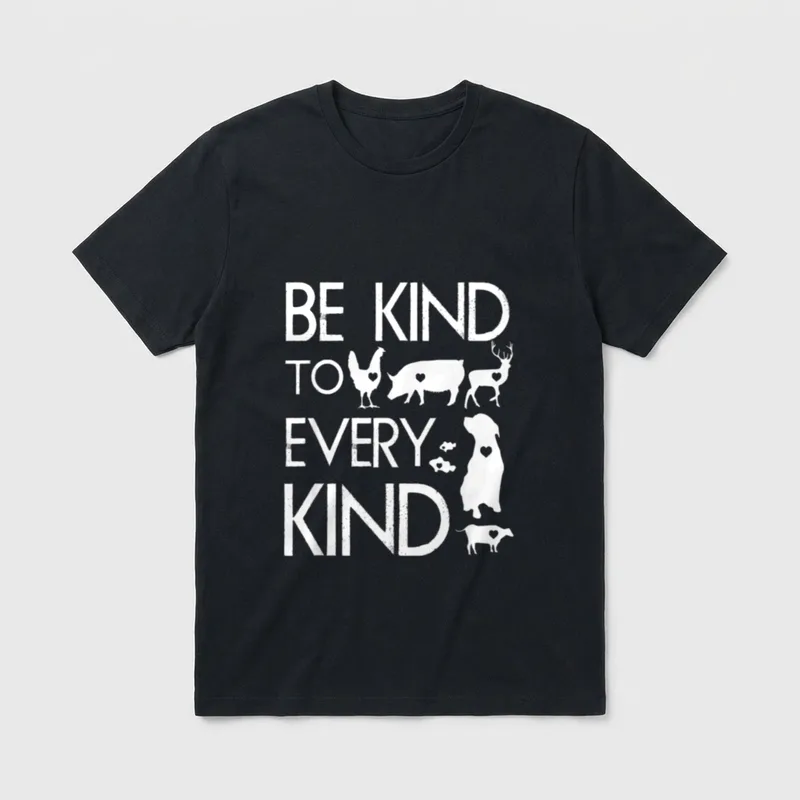 Vegan Vegetarian Animal Lover T-Shirt – Be Kind to Every Kind with animal silhouettes – Classic T-Shirt in Black