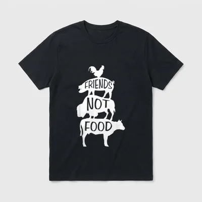 Vegan Animal T-Shirt – Three stacked animal silhouettes with lettering Friends Not Food – Classic T-Shirt in Black