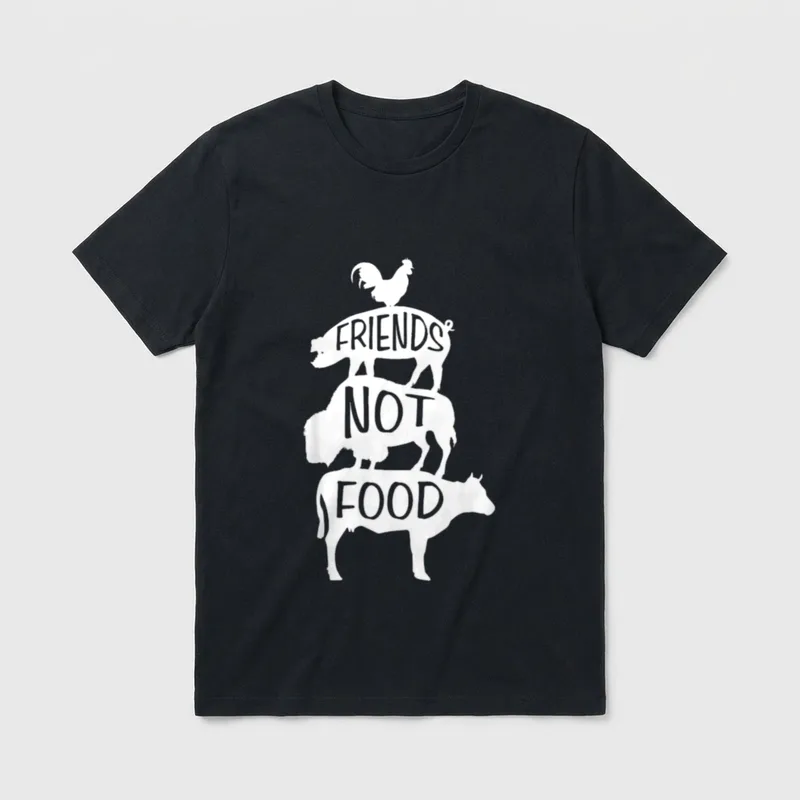 Vegan Animal T-Shirt – Three stacked animal silhouettes with lettering Friends Not Food – Classic T-Shirt in Black