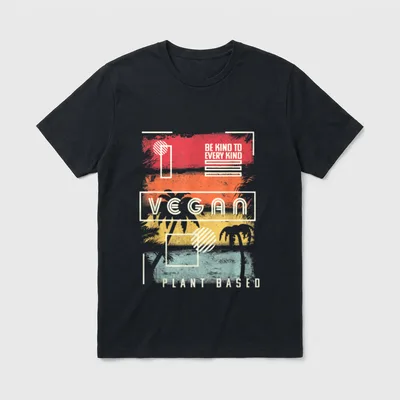 Vegan Retro Style Be Kind T-Shirt – BE KIND TO EVERY KIND, VEGAN, PLANT BASED in retro lettering – Classic T-Shirt in Black