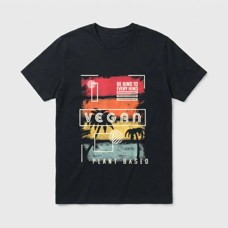 Vegan Retro Style Be Kind T-Shirt – BE KIND TO EVERY KIND, VEGAN, PLANT BASED in retro lettering – Classic T-Shirt in Black
