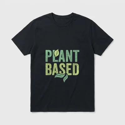 Plant Based vegan design T-Shirt – Bold text reading "PLANT BASED" with leaf graphics – Classic T-Shirt in Black