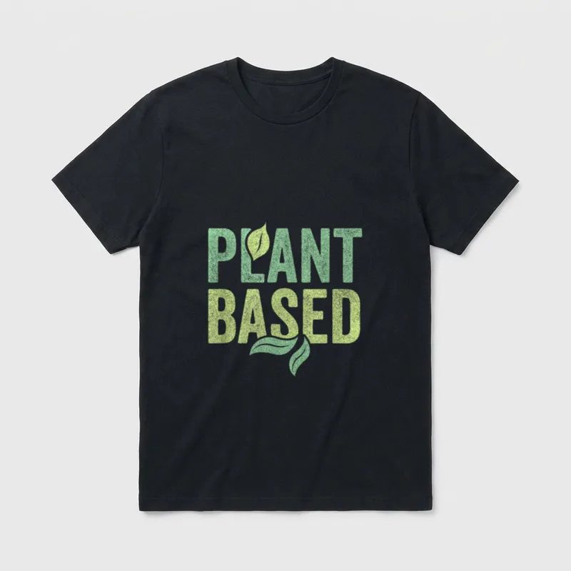 Plant Based vegan design T-Shirt – Bold text reading "PLANT BASED" with leaf graphics – Classic T-Shirt in Black