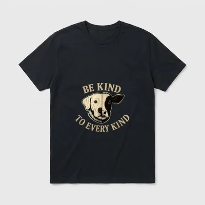 Vegan Vegetarian Every T-Shirt – "BE KIND TO EVERY KIND" text with split dog face illustration – Classic T-Shirt in Black