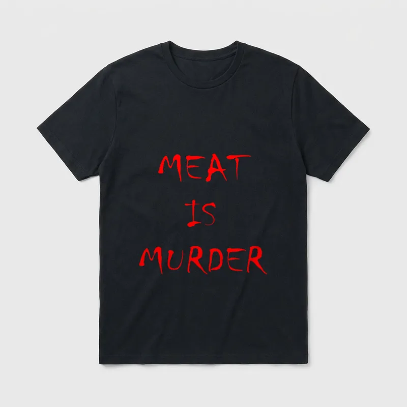 Meat is Murder Pro T-Shirt – Red dripping text reading Meat is Murder on a grey background – Classic T-Shirt in Black