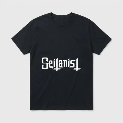 Seitanist Hail Seitan Go Vegan T-Shirt – White gothic Seitanist text on grey background – Classic T-Shirt in Black