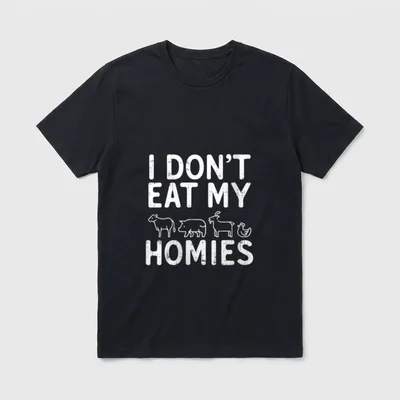 I Dont Eat T-Shirt – I DON'T EAT MY HOMIES text with cow pig goat chicken outline art – Classic T-Shirt in Black