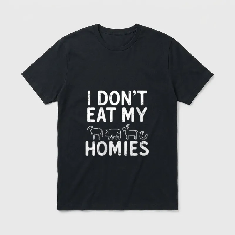 I Dont Eat T-Shirt – I DON'T EAT MY HOMIES text with cow pig goat chicken outline art – Classic T-Shirt in Black