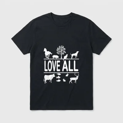 Love All Vegan Vegetarian Animal T-Shirt – Classic T-Shirt in Black