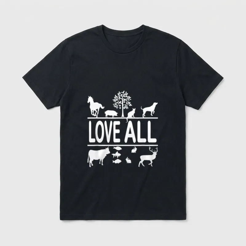 Love All Vegan Vegetarian Animal T-Shirt – Classic T-Shirt in Black