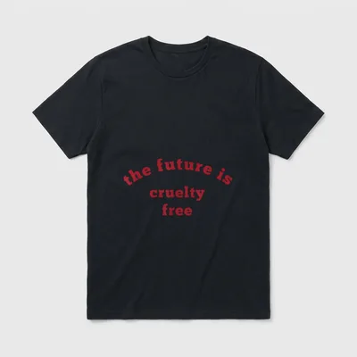 The Future is Cruelty T-Shirt – Red text reading the future is cruelty free on a grey background – Classic T-Shirt in Black