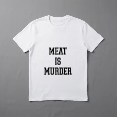 Meat is Murder Vegan T-Shirt – Black block letters reading Meat is Murder on a grey background – Classic T-Shirt in Black