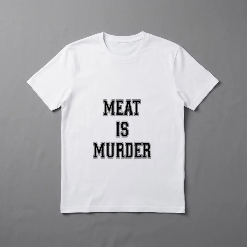 Meat is Murder Vegan T-Shirt – Black block letters reading Meat is Murder on a grey background – Classic T-Shirt in Black