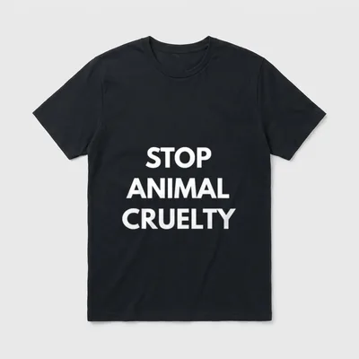 Vegan Activist T-Shirt – Bold white text reading STOP ANIMAL CRUELTY on a grey background – Classic T-Shirt in Black