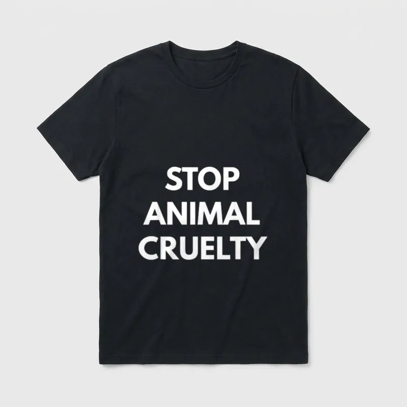 Vegan Activist T-Shirt – Bold white text reading STOP ANIMAL CRUELTY on a grey background – Classic T-Shirt in Black