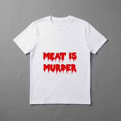 Save lives Pro Vegan T-Shirt – Red dripping text reading MEAT IS MURDER on a grey background – Classic T-Shirt in Black