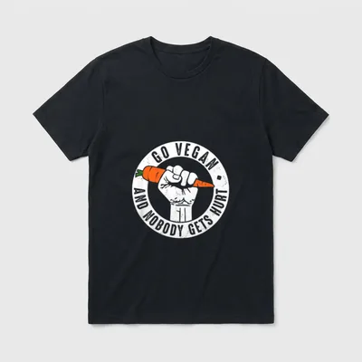 Go Vegan and nobody T-Shirt – Raised fist holding a carrot with Go Vegan and nobody gets hurt text – Classic T-Shirt in Black
