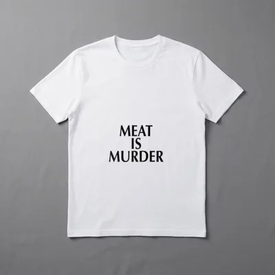 Meat Is Murder Vegetarian T-Shirt – Black stacked text reading Meat Is Murder on a grey background – Classic T-Shirt in Black