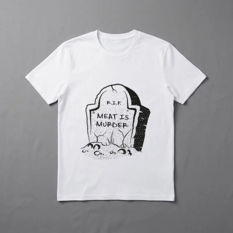 Meat is Murder Vegan s T-Shirt – Vintage tombstone illustration with R.I.P. MEAT IS MURDER text – Classic T-Shirt in Black