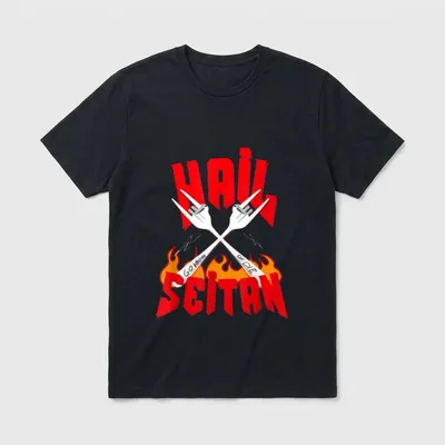 HAIL SEITAN GO VEGAN Heavy T-Shirt – Crossed metal forks with flames and HAIL SEITAN GO VEGAN text – Classic T-Shirt in Black