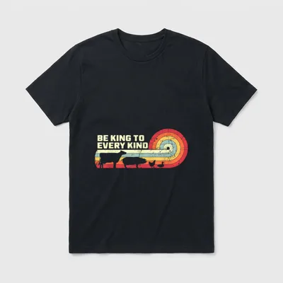 Vegan Be King T-Shirt – Retro rainbow target with cow pig chicken silhouettes and text – Classic T-Shirt in Black