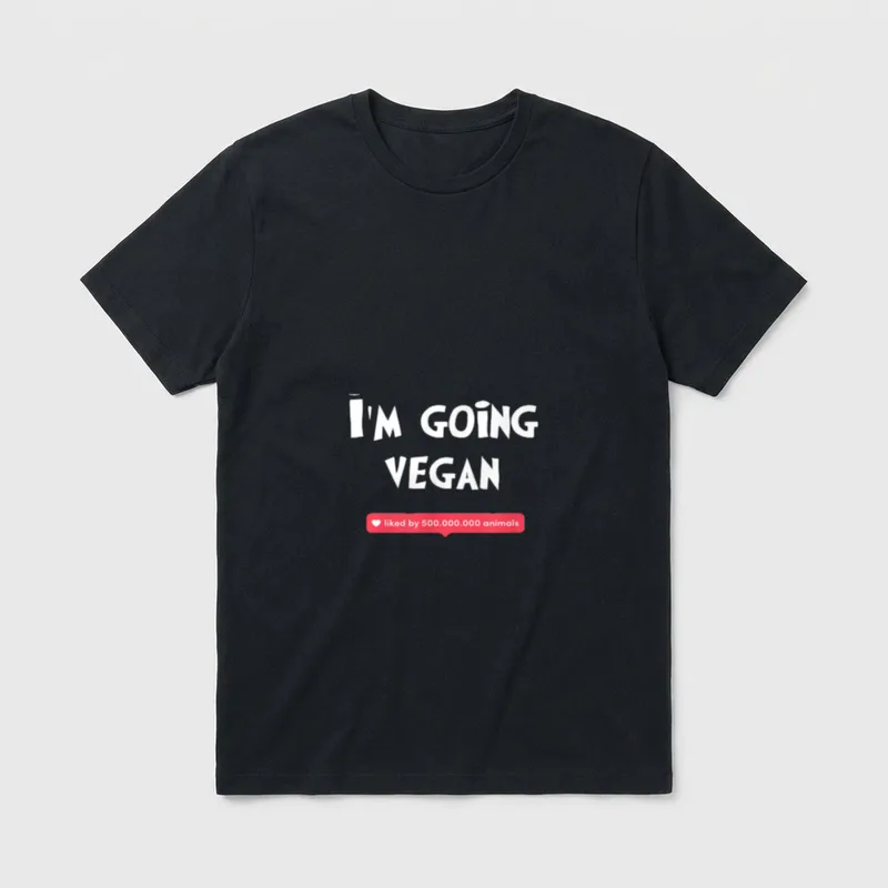 I'm Going Vegan Animal T-Shirt – I'M GOING VEGAN text with pink bar liked by 500.000.000 animals – Classic T-Shirt in Black