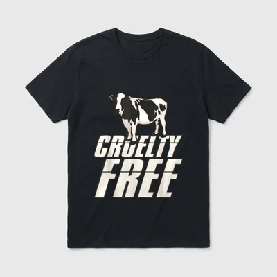 Cruelty Free Vegan T-Shirt – Black and white cow standing on bold Cruelty Free text – Classic T-Shirt in Black