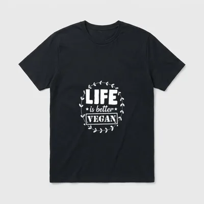 Life Is Better Vegan T-Shirt – White wreath graphic with LIFE is better VEGAN text – Classic T-Shirt in Black