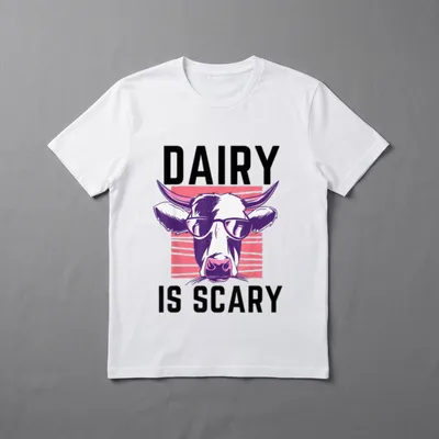 Vegan Friends Not Food Cow T-Shirt – Retro style cow wearing sunglasses with text Dairy Is Scary – Classic T-Shirt in Black