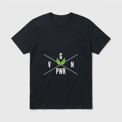 Vegan Power Go Vegan T-Shirt – VGN PWR logo with green leaves and crossed white lines – Classic T-Shirt in Black
