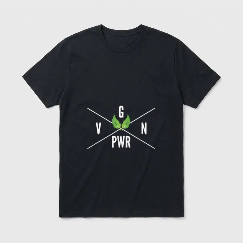 Vegan Power Go Vegan T-Shirt – VGN PWR logo with green leaves and crossed white lines – Classic T-Shirt in Black