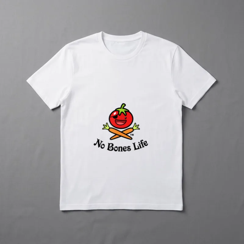 No Bones Life Logo T-Shirt – Pirate tomato with crossed carrots and No Bones Life text – Classic T-Shirt in Black