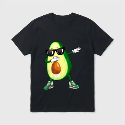 Dabbing Avocado Funny Vegan T-Shirt – Cartoon avocado in sunglasses dabbing with one arm raised – Classic T-Shirt in Black