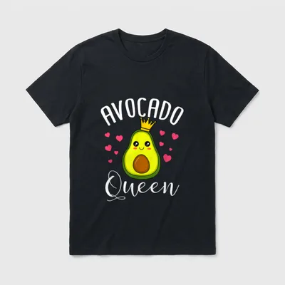 Cute Avocado Queen Funny T-Shirt – AVOCADO Queen text with crowned avocado character and hearts – Classic T-Shirt in Black
