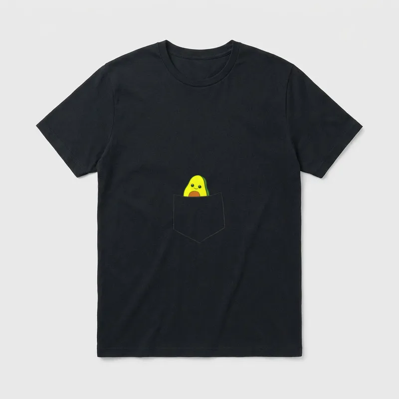 Cute Avocado T-Shirt – Smiling avocado with brown pit peeking from a shirt pocket – Classic T-Shirt in Black