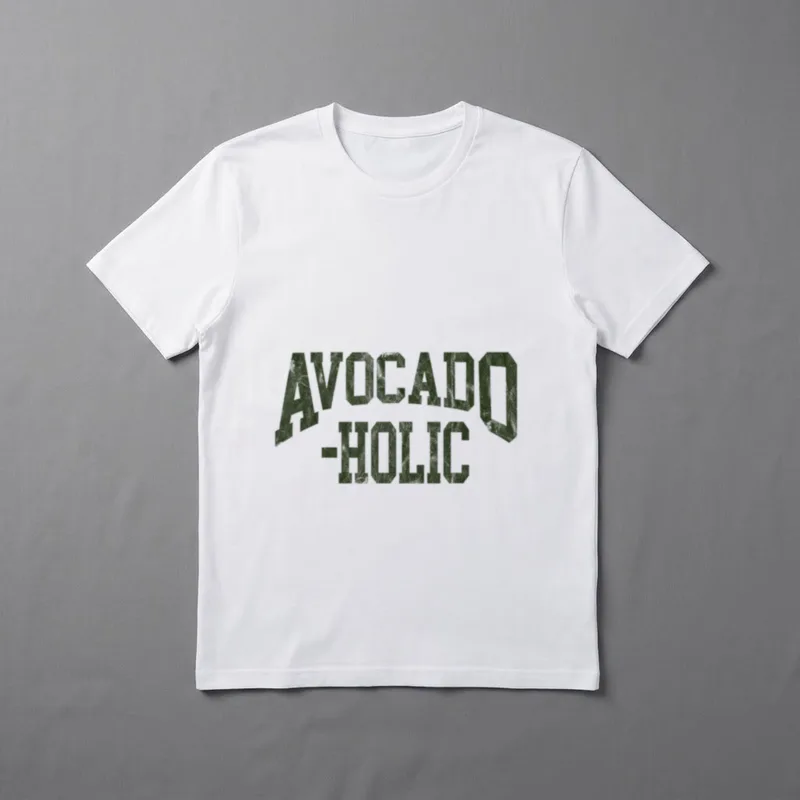 Funny Avocado Vegan Avocado-holic T-Shirt – Text reading AVOCADO-HOLIC in textured green letters – Classic T-Shirt in Black