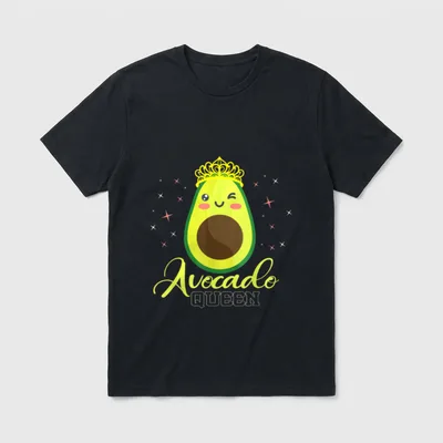 Avocado Queen Funny Sarcasm T-Shirt – Crowned avocado character with text reading Avocado QUEEN – Classic T-Shirt in Black