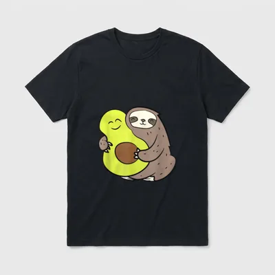 Funny Sloth With Avocado T-Shirt – Cartoon sloth hugging a smiling avocado half – Classic T-Shirt in Black
