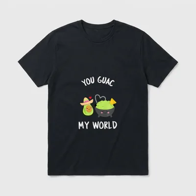 You Guac My World T-Shirt – Cute avocado in sombrero and smiling guacamole bowl with chip – Classic T-Shirt in Black