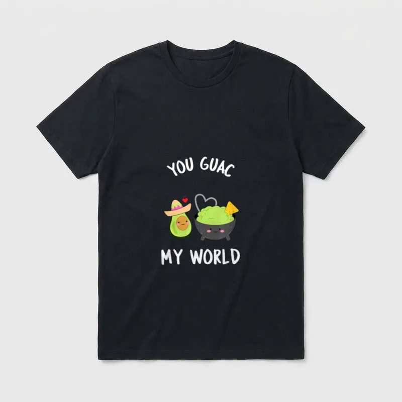 You Guac My World T-Shirt – Cute avocado in sombrero and smiling guacamole bowl with chip – Classic T-Shirt in Black
