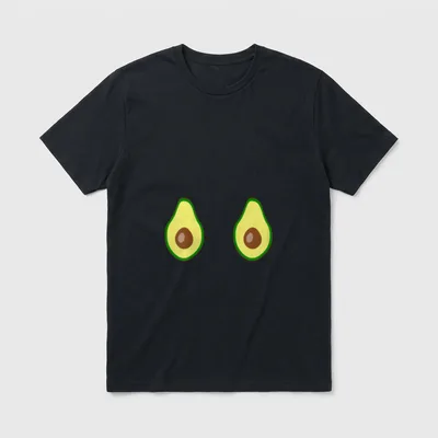Funny Vegan Avocado T-Shirt – Two cartoon avocado halves with brown pits arranged side by side – Classic T-Shirt in Black