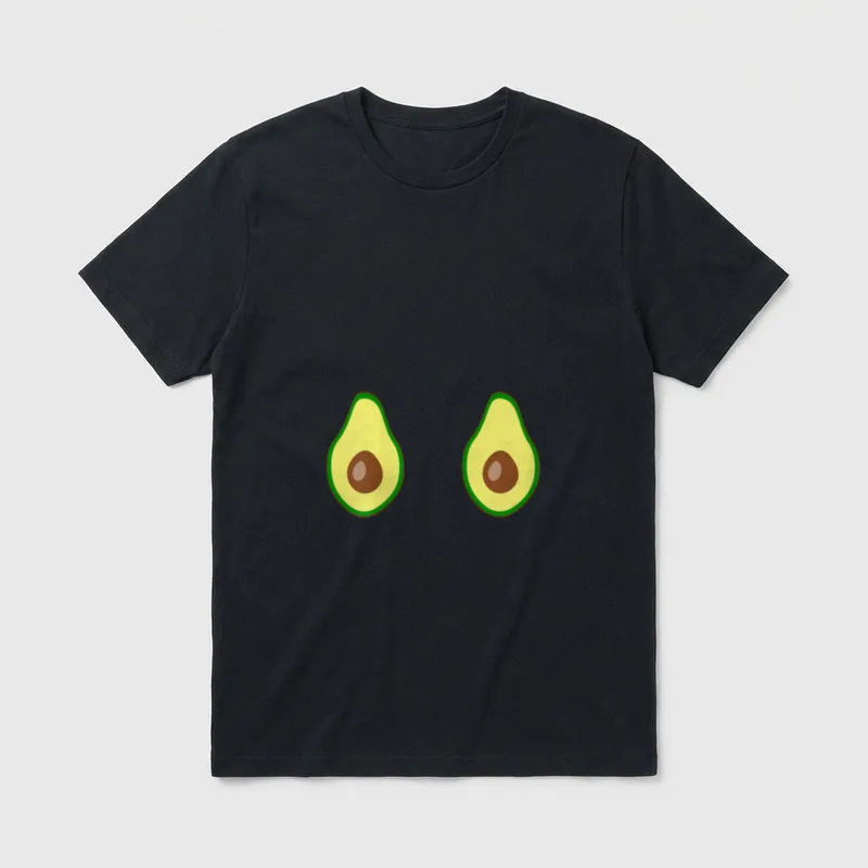 Funny Vegan Avocado T-Shirt – Two cartoon avocado halves with brown pits arranged side by side – Classic T-Shirt in Black