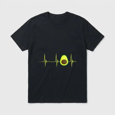 Avocado Fruit Lover Heartbeat T-Shirt – Yellow EKG line with a green avocado half in the center – Classic T-Shirt in Black