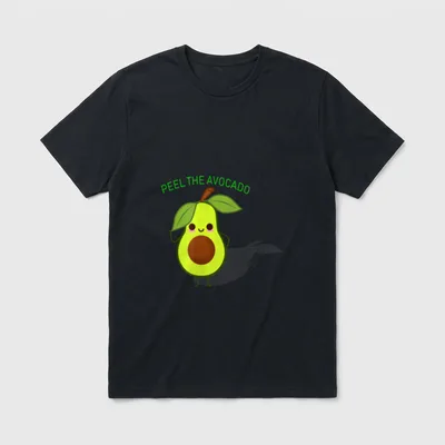 Peel the Avocado Healthy T-Shirt – Smiling cartoon avocado with green text PEEL THE AVOCADO above – Classic T-Shirt in Black