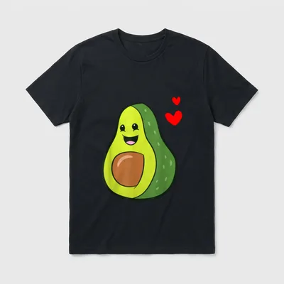 Avocado Vegan Vegetarian Love T-Shirt – Smiling cartoon avocado half with red hearts and bold text – Classic T-Shirt in Black