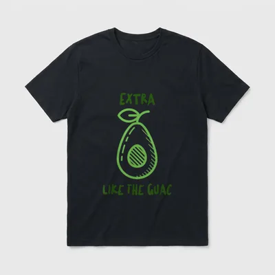 Extra Like The Guac T-Shirt – Green sketched avocado with Extra Like The Guac text – Classic T-Shirt in Black